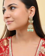 VOJ Mint Green Stone Studded Gold-Polished Jhumkas | Grab2Buy