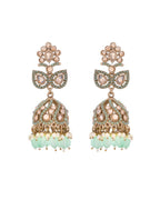VOJ Mint Green Stone Studded Gold-Polished Jhumkas | Grab2Buy