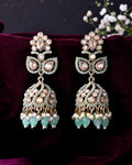VOJ Mint Green Stone Studded Gold-Polished Jhumkas | Grab2Buy