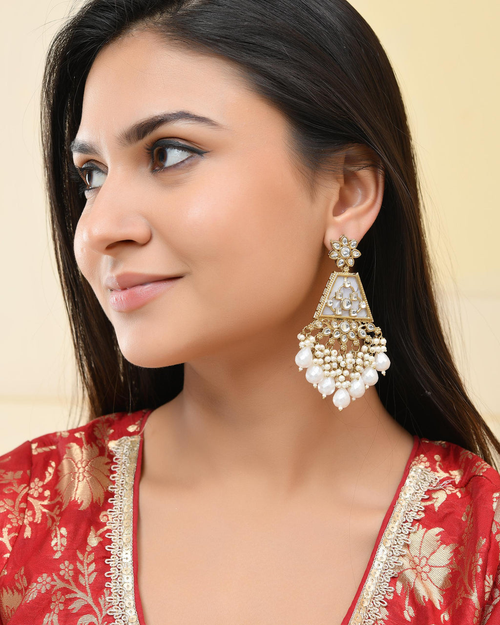 VOJ Gold-Polished Kundan Studded Contemporary Earrings | Grab2Buy