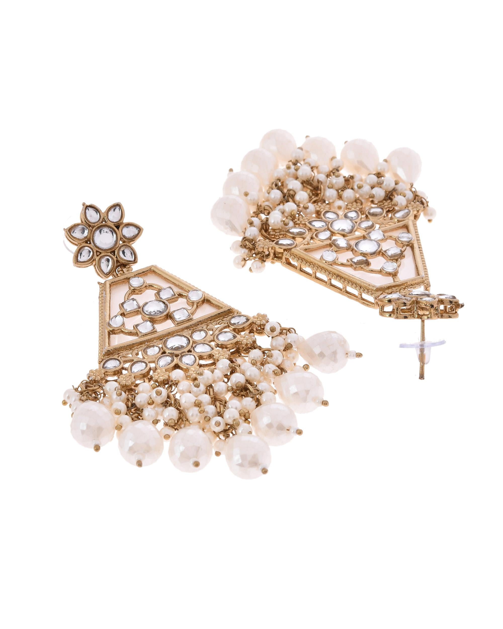 VOJ Gold-Polished Kundan Studded Contemporary Earrings | Grab2Buy