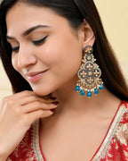 VOJ Blue Stone Studded Gold-Polished Crescent Shaped Earrings | Grab2Buy