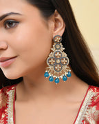 VOJ Blue Stone Studded Gold-Polished Crescent Shaped Earrings | Grab2Buy