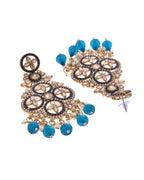 VOJ Blue Stone Studded Gold-Polished Crescent Shaped Earrings | Grab2Buy