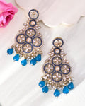 VOJ Blue Stone Studded Gold-Polished Crescent Shaped Earrings | Grab2Buy