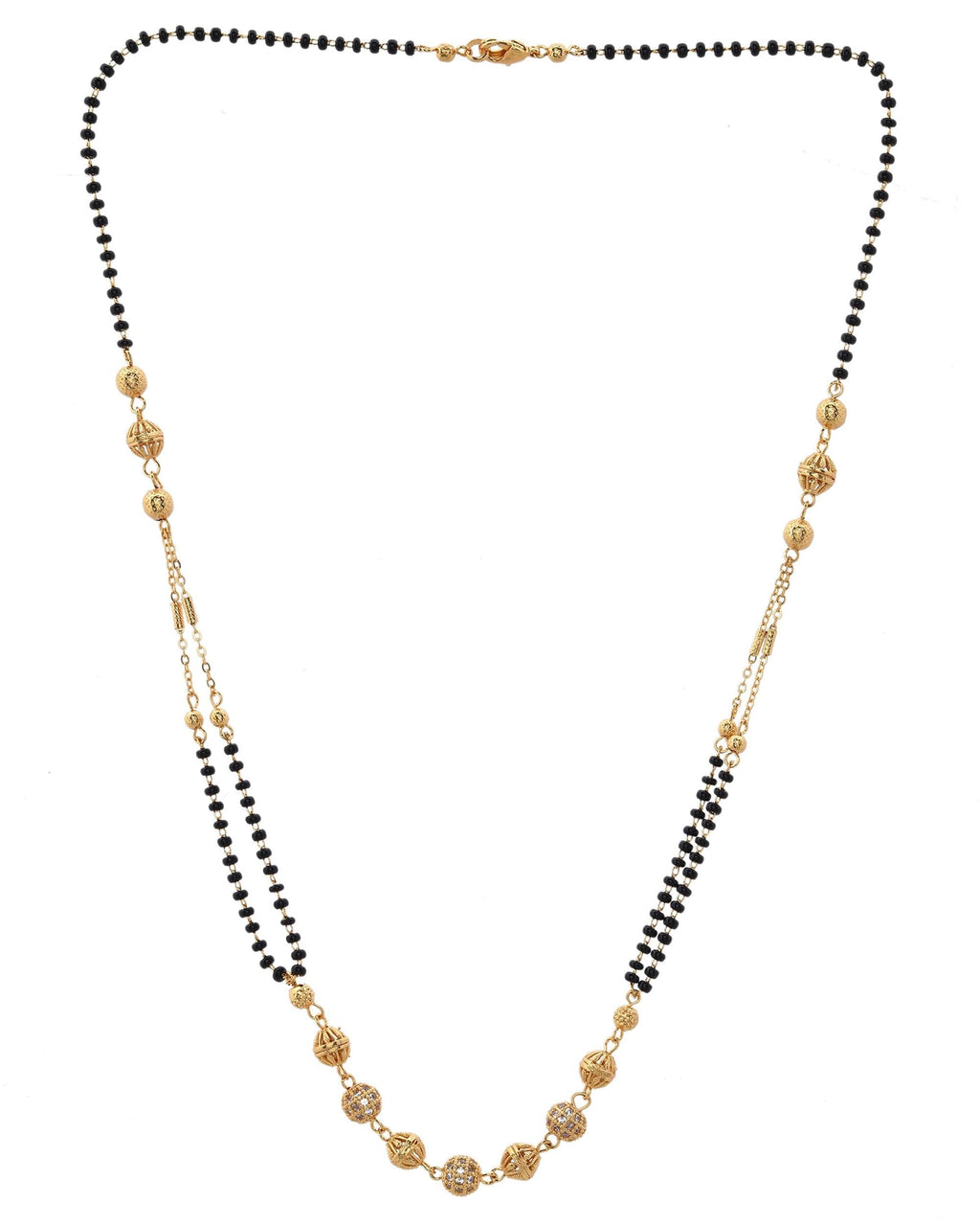 VOJ Gold-Polished Ad Stone Studded Multi Layer Mangalsutra