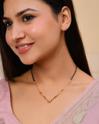VOJ Gold-Polished Ad Studded Heart Shaped Mangalsutra