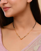 VOJ Gold-Polished Ad Studded Heart Shaped Mangalsutra