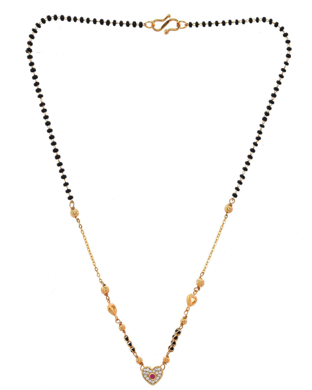 VOJ Gold-Polished Ad Studded Heart Shaped Mangalsutra