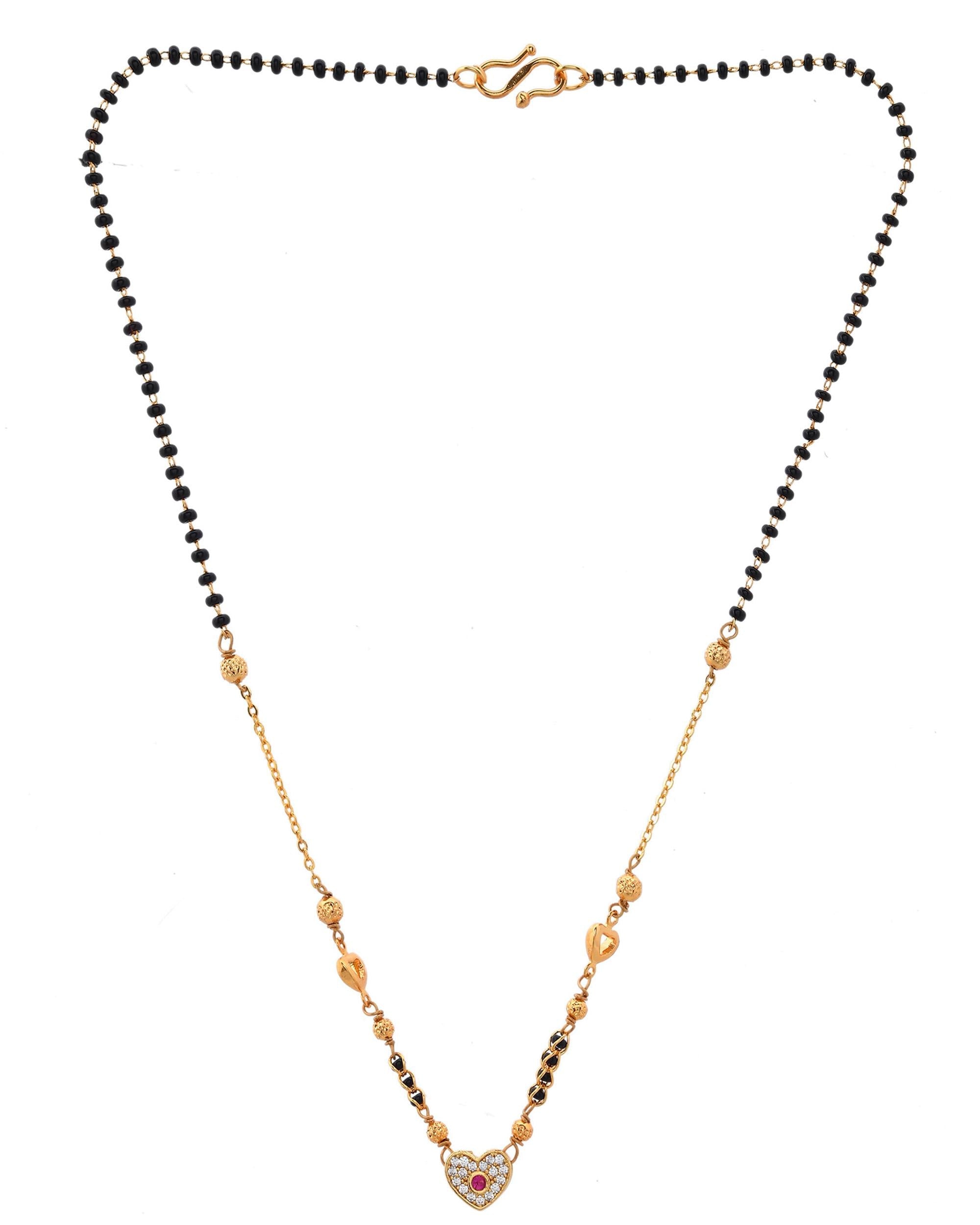 VOJ Gold-Polished Ad Studded Heart Shaped Mangalsutra