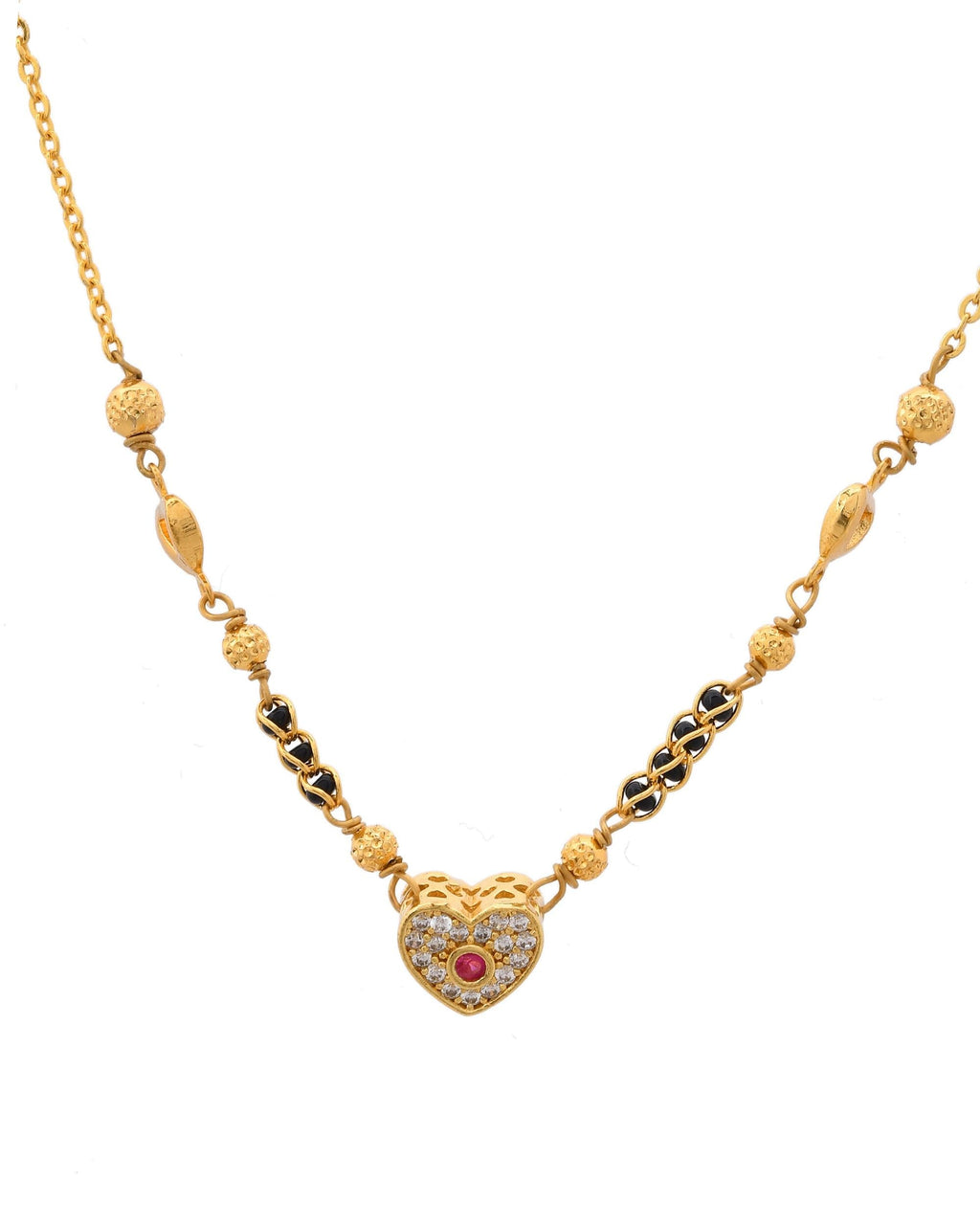 VOJ Gold-Polished Ad Studded Heart Shaped Mangalsutra