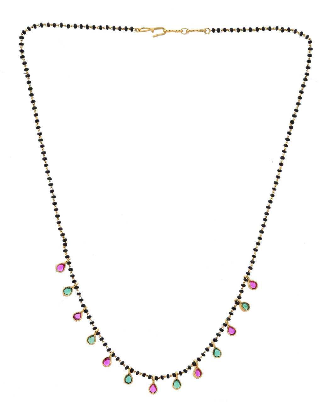 VOJ Gold-Polished Ad Studded Drop Shaped Mangalsutra