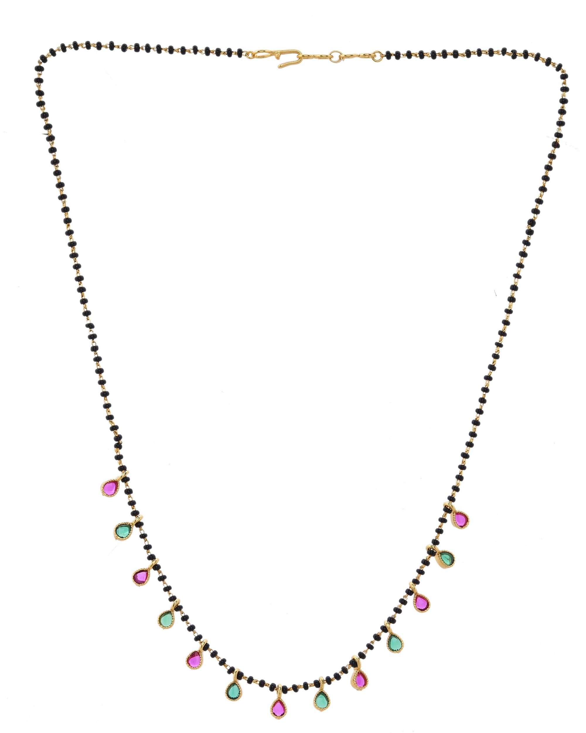 VOJ Gold-Polished Ad Studded Drop Shaped Mangalsutra
