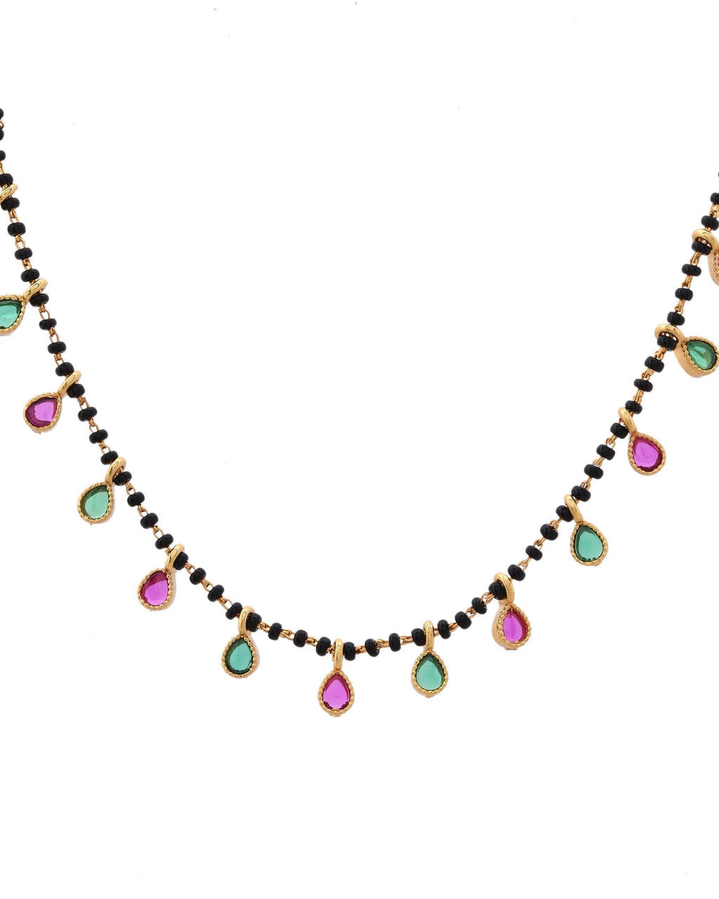 VOJ Gold-Polished Ad Studded Drop Shaped Mangalsutra