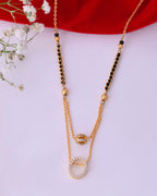 VOJ Gold-Polished Ad Studded Oval Shaped Mangalsutra