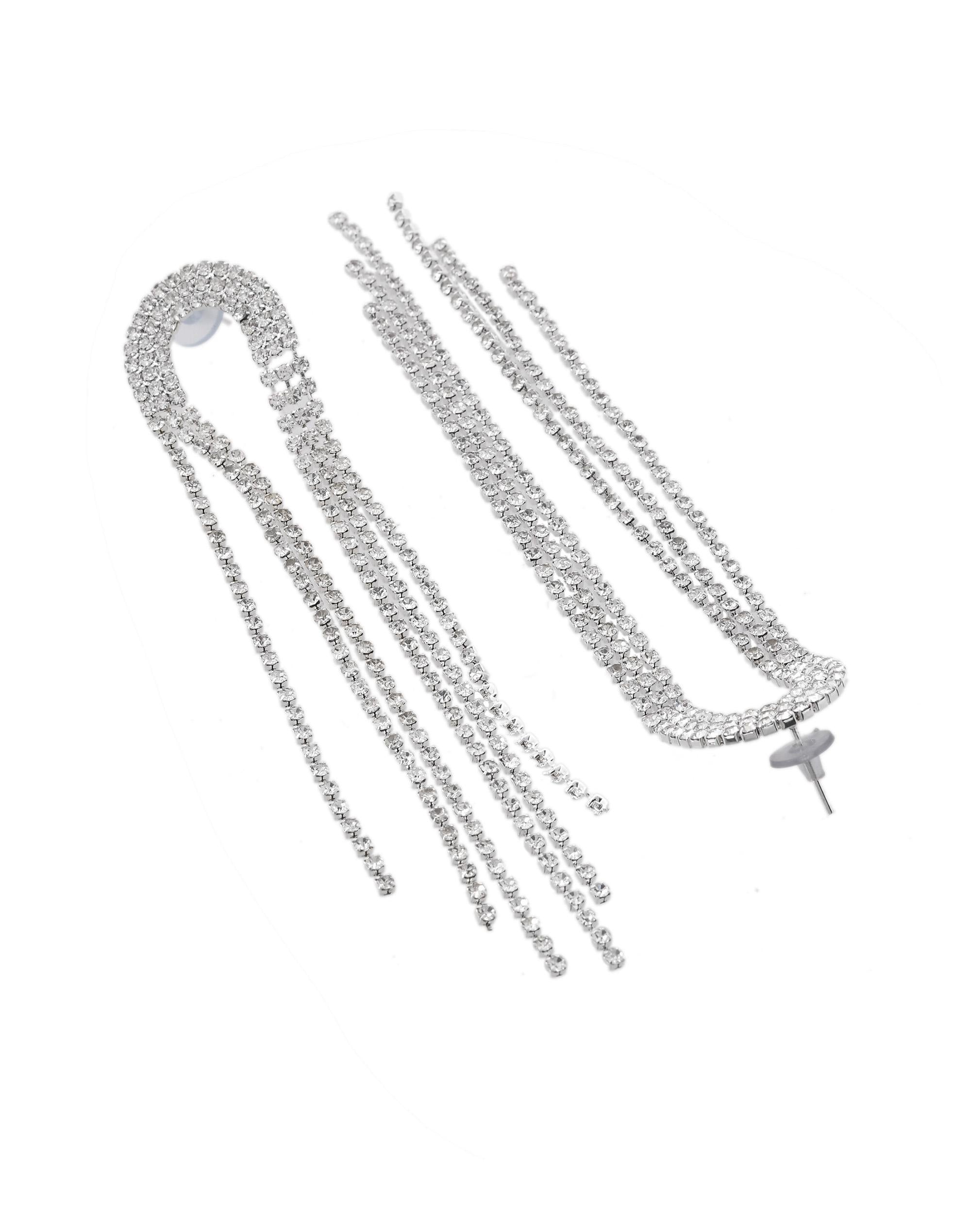 VOJ Silver-Plated Crystals Stone Studded Contemporary Drop Earrings | Grab2Buy