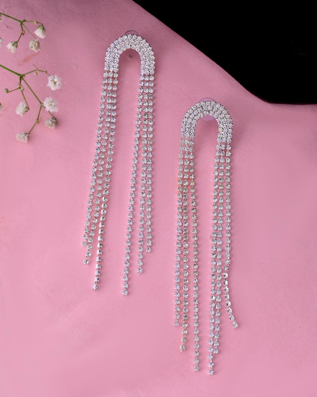 VOJ Silver-Plated Crystals Stone Studded Contemporary Drop Earrings | Grab2Buy