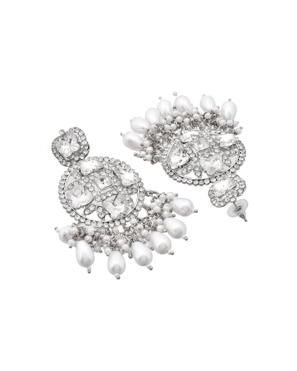 VOJ Silver Plated Stone Studded Crescent Shaped Earrings | Grab2Buy