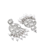 VOJ Silver Plated Stone Studded Crescent Shaped Earrings | Grab2Buy
