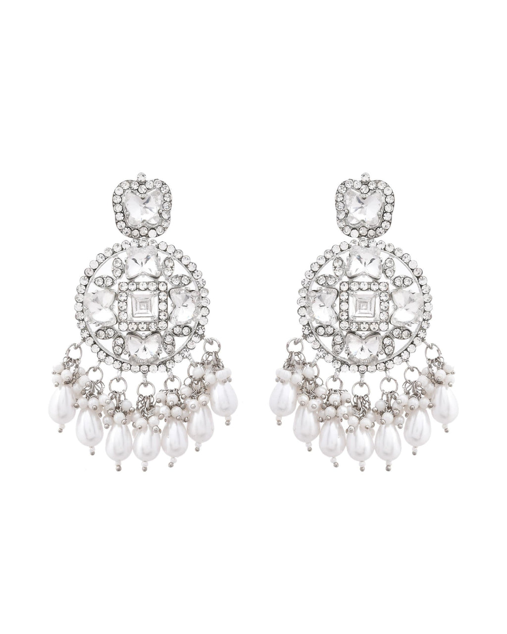 VOJ Silver Plated Stone Studded Crescent Shaped Earrings | Grab2Buy