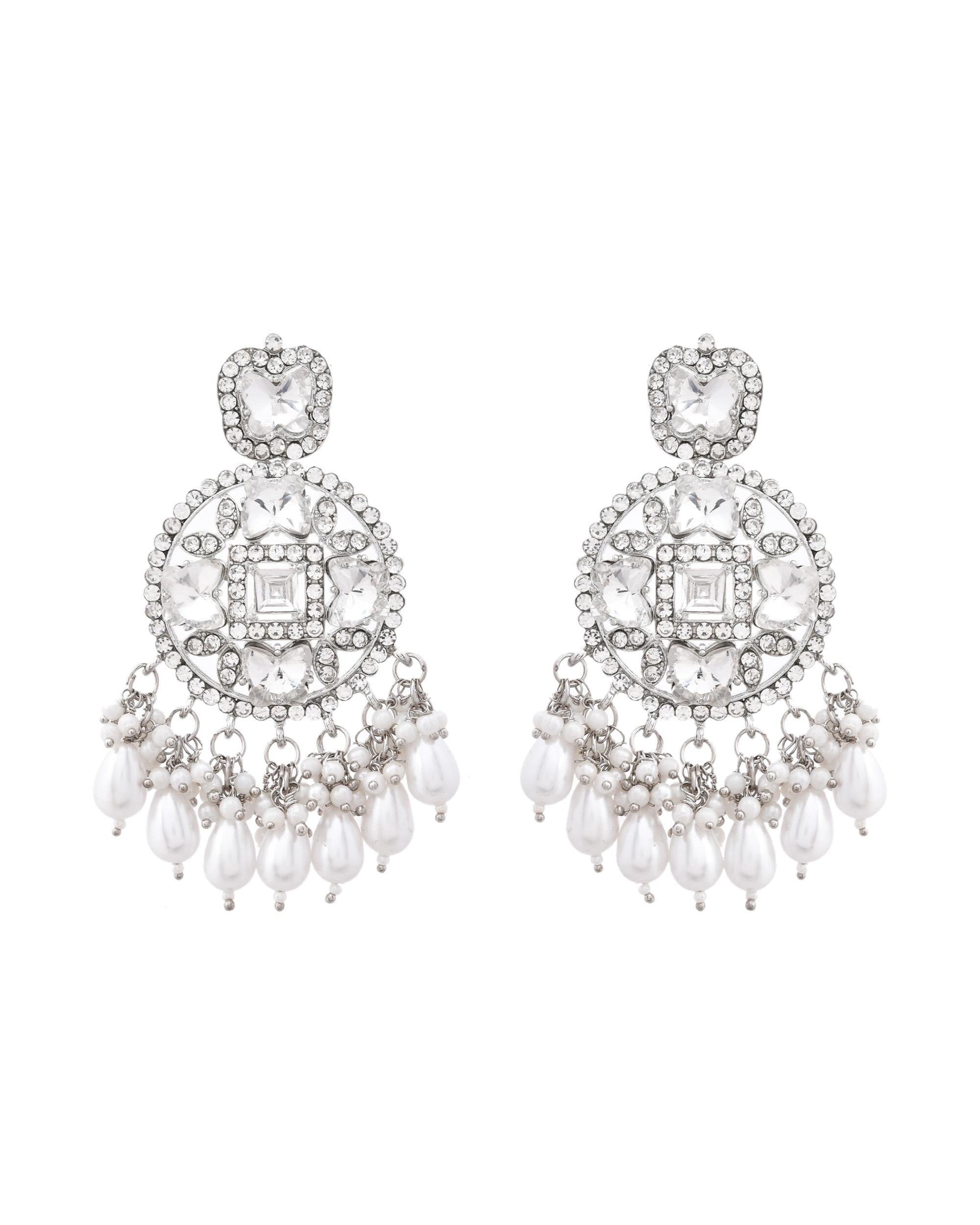 VOJ Silver Plated Stone Studded Crescent Shaped Earrings | Grab2Buy