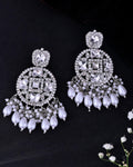 VOJ Silver Plated Stone Studded Crescent Shaped Earrings | Grab2Buy