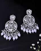 VOJ Silver Plated Stone Studded Crescent Shaped Earrings | Grab2Buy