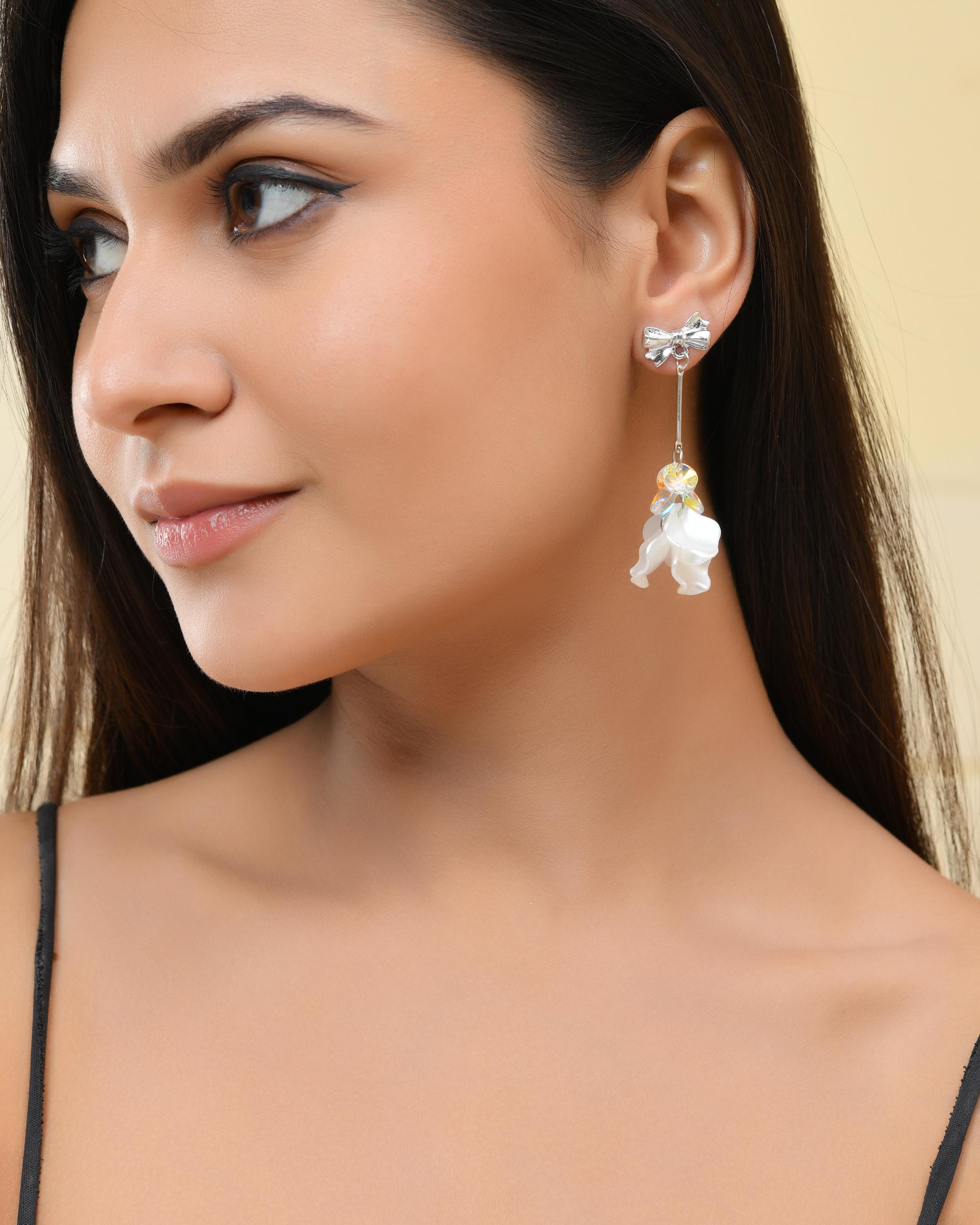 VOJ Silver Plated Bow Drop Earrings | Grab2Buy
