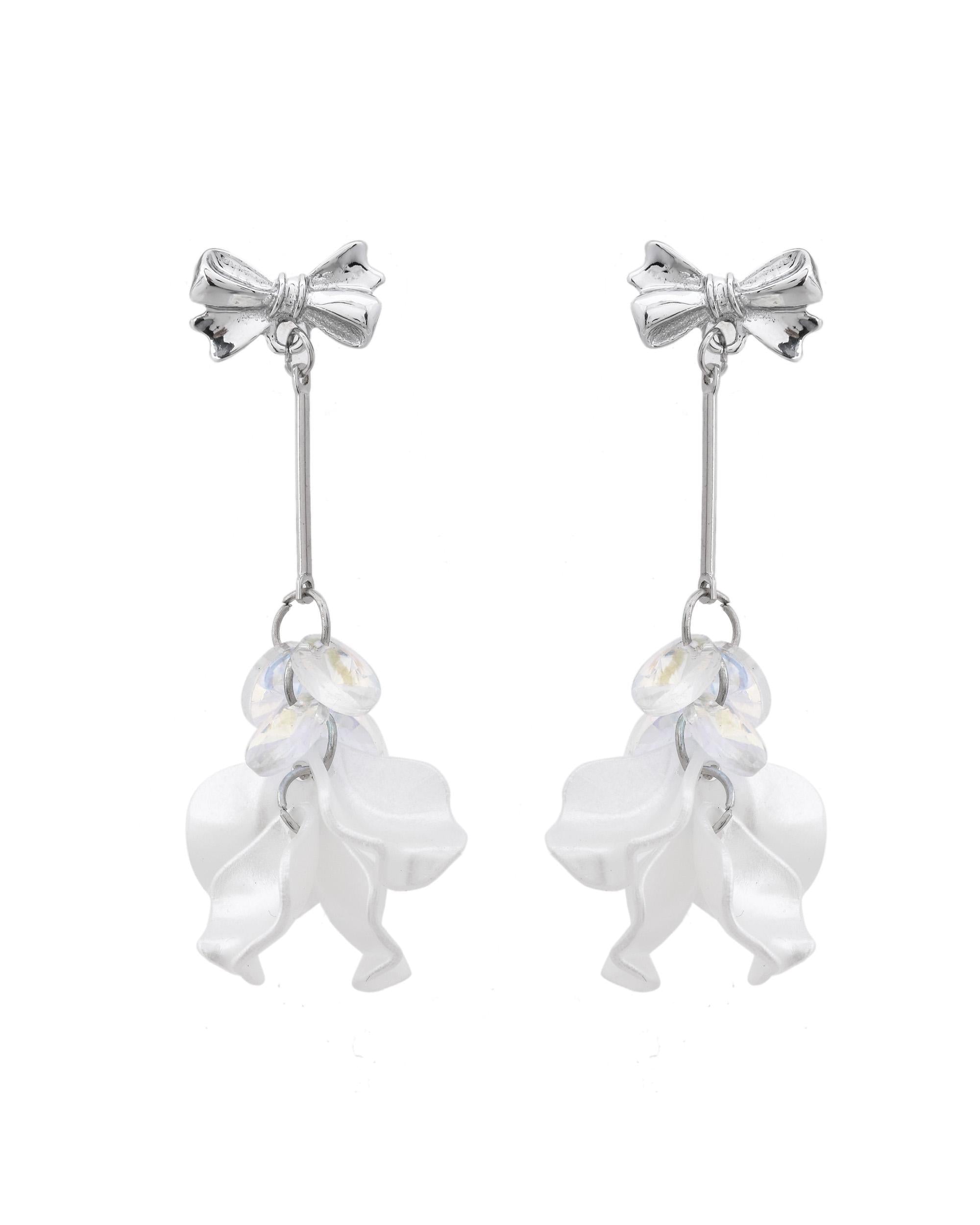 VOJ Silver Plated Bow Drop Earrings | Grab2Buy