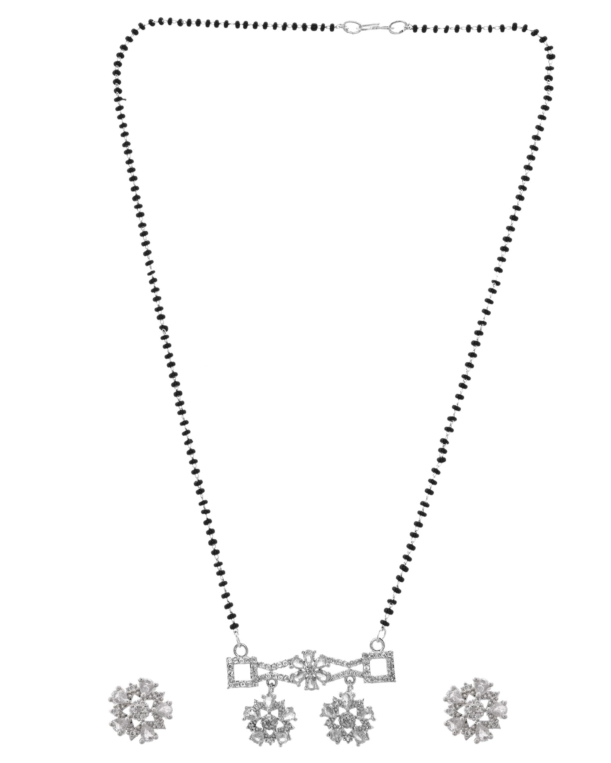 VOJ Silver Plated Ad Stone Studded Designer Mangalsutra Set