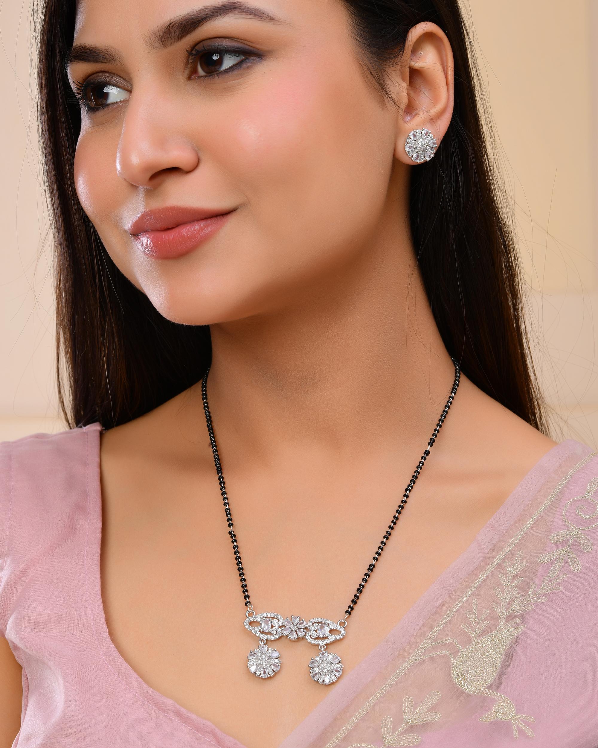 VOJ Silver Plated Ad Stone Studded Designer Mangalsutra Set