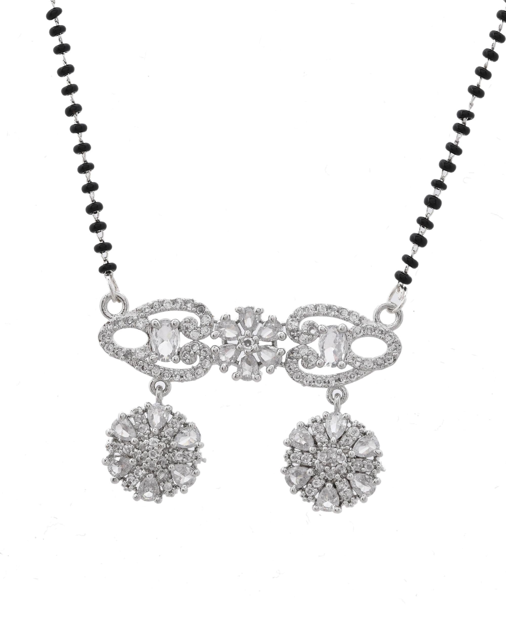 VOJ Silver Plated Ad Stone Studded Designer Mangalsutra Set