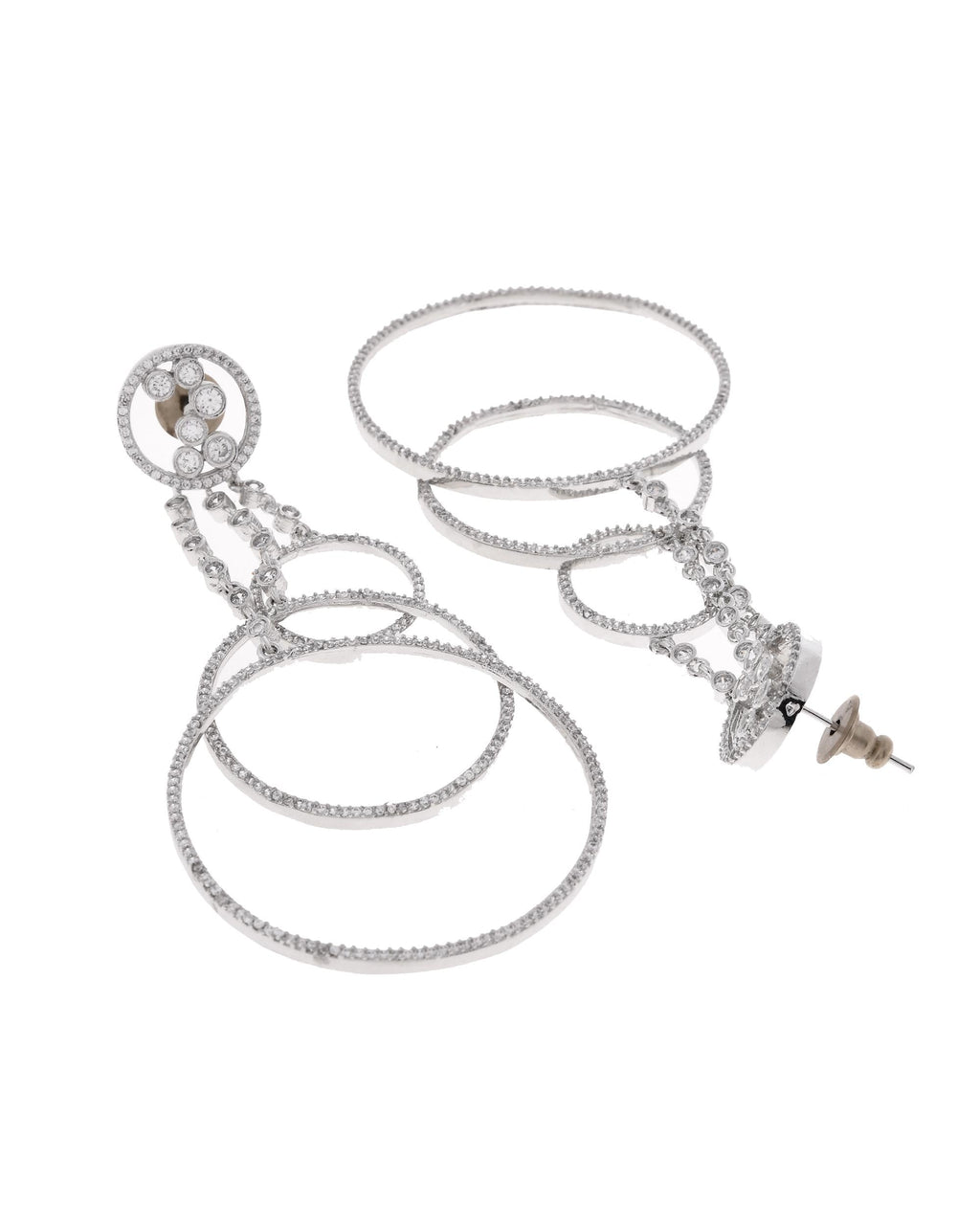 VOJ Silver Plated Ad Stone Studded Crescent Shaped Long Drop Earrings | Grab2Buy