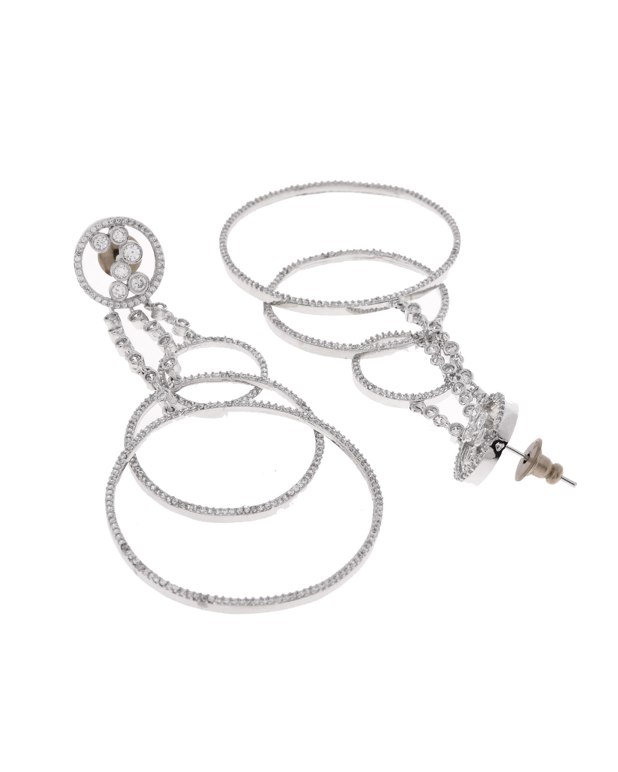 VOJ Silver Plated Ad Stone Studded Crescent Shaped Long Drop Earrings | Grab2Buy