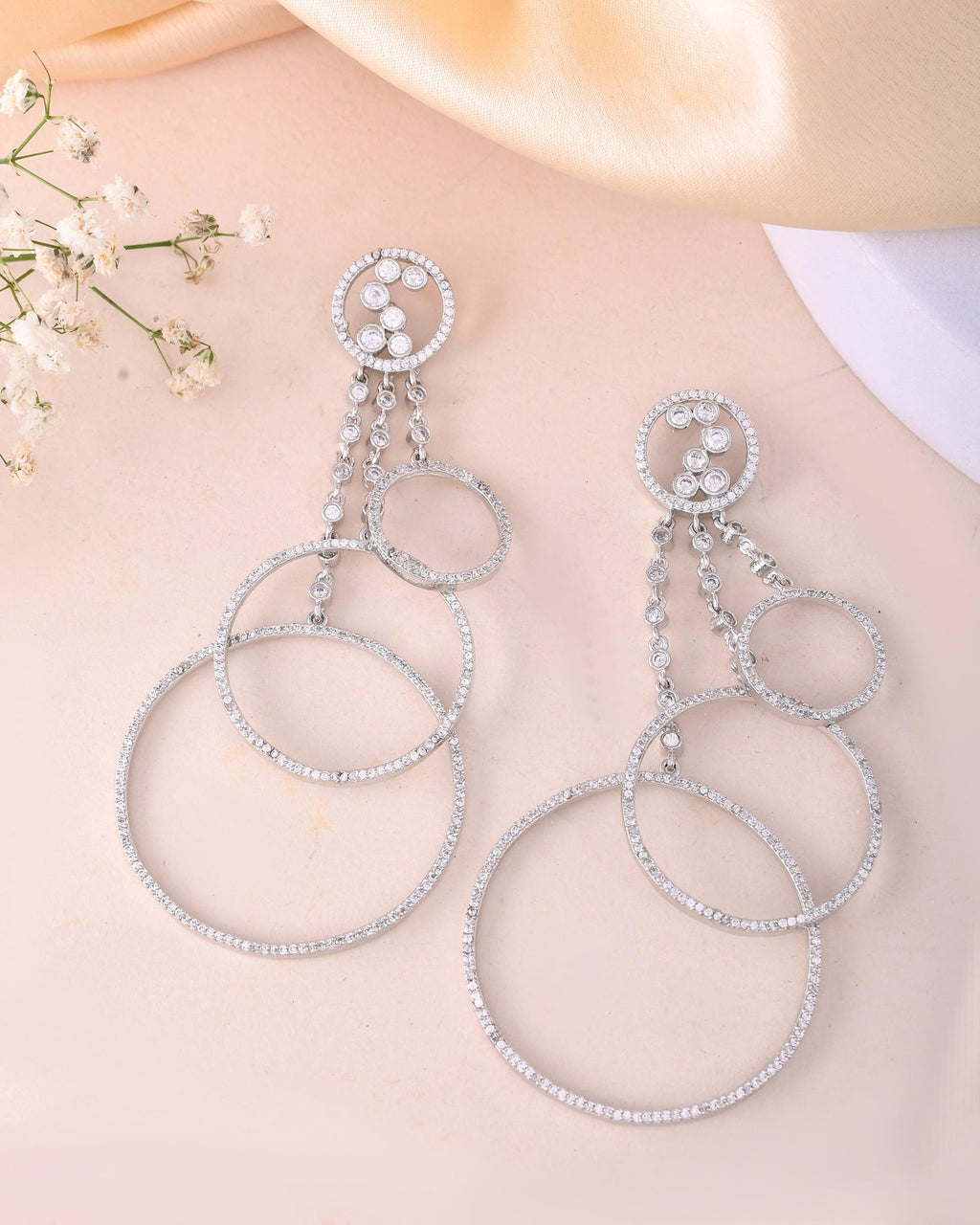VOJ Silver Plated Ad Stone Studded Crescent Shaped Long Drop Earrings | Grab2Buy