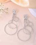 VOJ Silver Plated Ad Stone Studded Crescent Shaped Long Drop Earrings | Grab2Buy