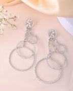VOJ Silver Plated Ad Stone Studded Crescent Shaped Long Drop Earrings | Grab2Buy