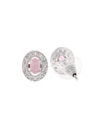 VOJ Silver Plated Pink Ad-Studded Pendant With Chain And Earrings Set | Grab2Buy
