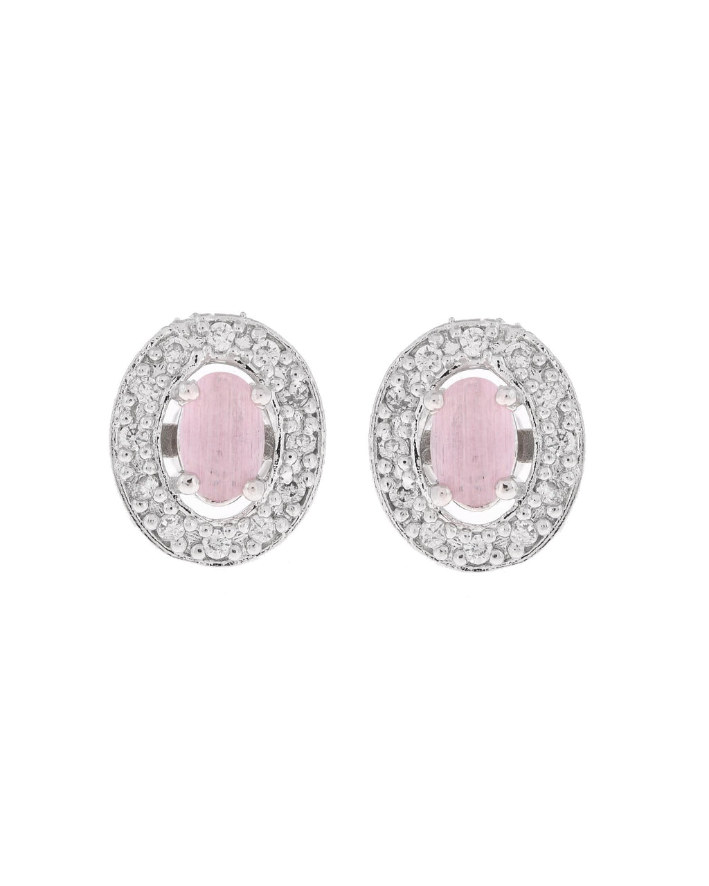 VOJ Silver Plated Pink Ad-Studded Pendant With Chain And Earrings Set | Grab2Buy