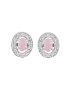 VOJ Silver Plated Pink Ad-Studded Pendant With Chain And Earrings Set | Grab2Buy
