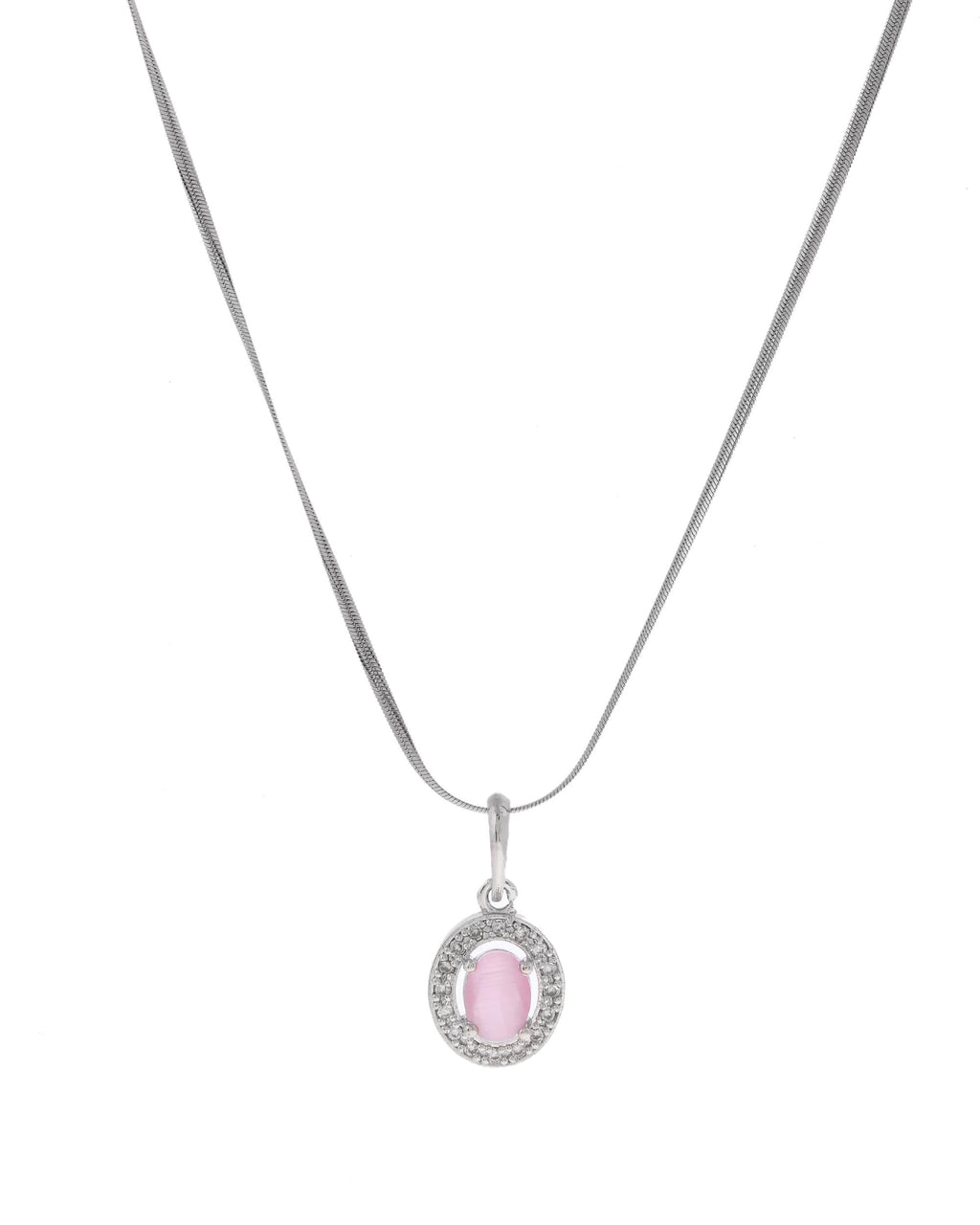 VOJ Silver Plated Pink Ad-Studded Pendant With Chain And Earrings Set | Grab2Buy