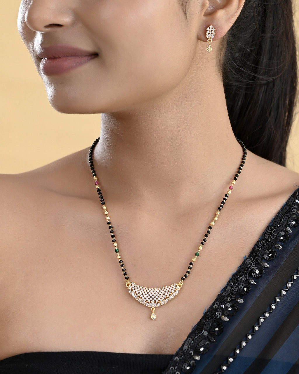 VOJ Gold-Polished AD Stone Studded MangalSutra Set