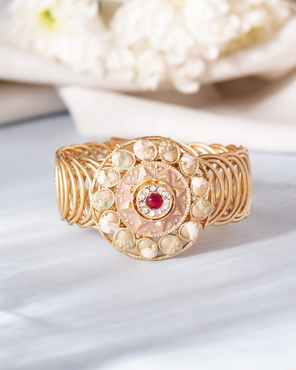 VOJ Kundan Studded Circular Women's Bracelet | Grab2Buy