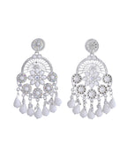 VOJ Elegent White Ethnic Chandbali Earrings With Pearl And Stone Earrings | Grab2Buy