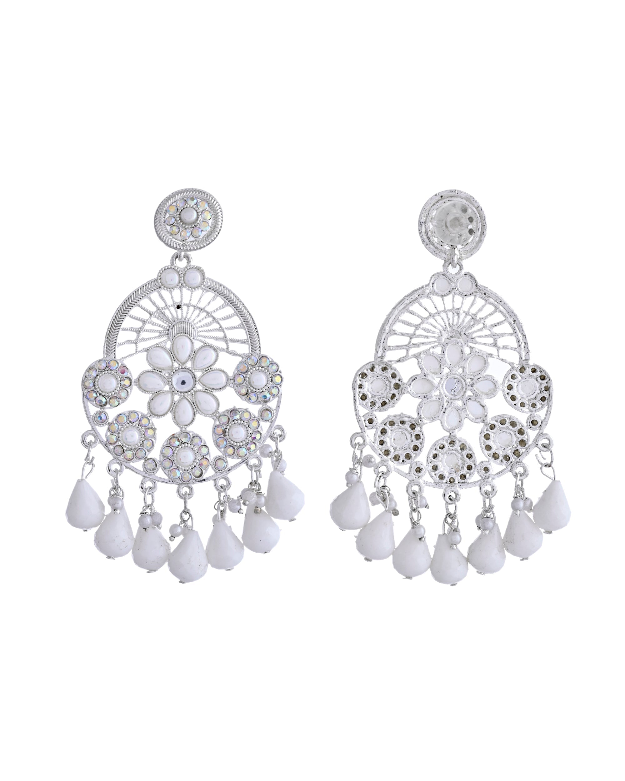 VOJ Elegent White Ethnic Chandbali Earrings With Pearl And Stone Earrings | Grab2Buy