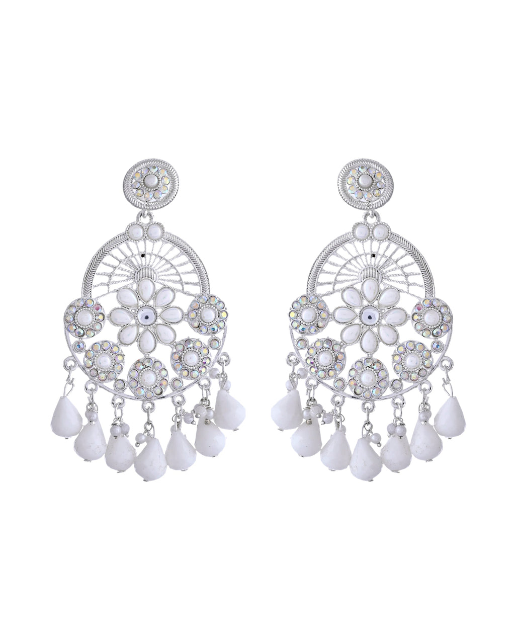 VOJ Elegent White Ethnic Chandbali Earrings With Pearl And Stone Earrings | Grab2Buy