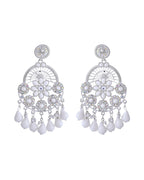 VOJ Elegent White Ethnic Chandbali Earrings With Pearl And Stone Earrings | Grab2Buy