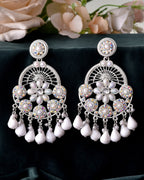 VOJ Elegent White Ethnic Chandbali Earrings With Pearl And Stone Earrings | Grab2Buy