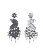 VOJ Silver Plated Oxidized Peacock Shaped Long Earrings | Grab2Buy