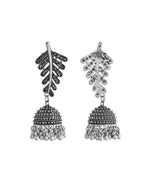 VOJ Silver Plated Oxidized Stone Studded Leaf Shaped Long Earrings | Grab2Buy